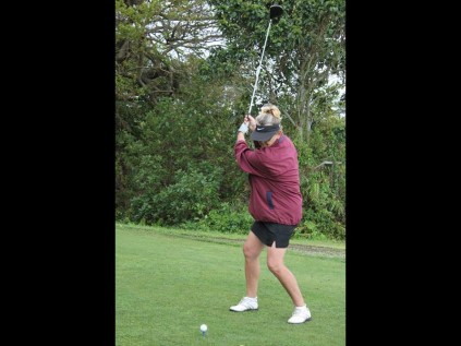 Liz Stobart lined her ball up under her watchful eye, before hammering it off the first tee box