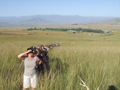 Leading the group of Veldenvlei Primary's rugby and hockey team at their recent Drakensburg sports tour, Deputy Prinicipal, Marianne Truter