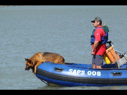 Sirus and his handler W/O Nico Gouws check the scene for clues as to the man's whereabouts