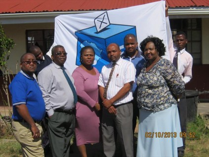 Rolling out ‘School Democracy Week’ at Ihawulethu High School in Melmoth this week were IEC representative BS Gwala, Principal PM Biyela, IEC Outreach and Training Officer: uThungulu, Lihle Luthuli, teacher JJ Khanyile and IEC officials in Melmoth SJ Soko and N Mhlongo
