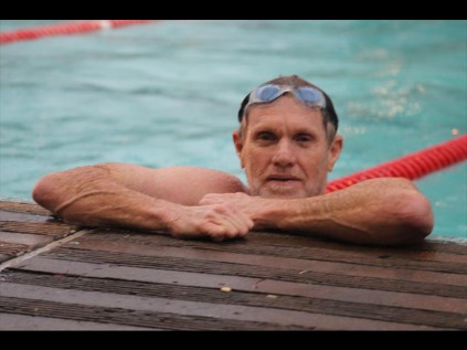 Rusty Lupton was pleased with his performance in the pool after completing his swim in 18 minutes and 59 seconds on Friday evening