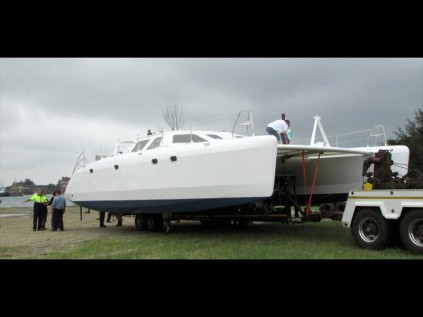 Ready to launch - the newly built yacht at Naval Island's commercial slipway on Wednesday