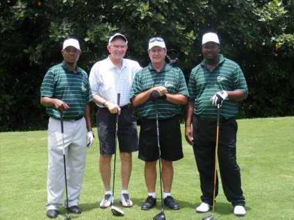 Vusz Nkwana, Earnest van Ballegooyen, Hannes Uys and Bekhi Ngema about to tee-off at The Richards Bay Country Club on Saturday