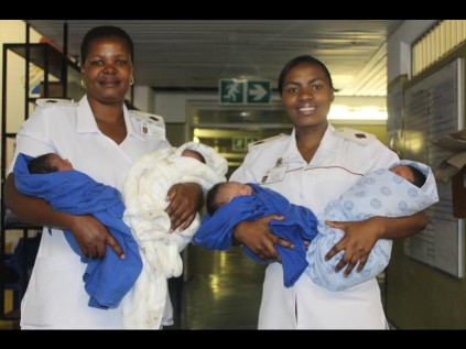 Enrolled nurses Fikile Ntuli and Nondumiso Buthelezi were happy to have their photo take with the new Christmas gifts, baby Maphumulo, Ngwenya, Mathaba and baby Vilakazi