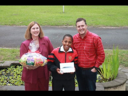 John Wesley School’s Principal Helen Birchall with Samkelo Zwane and Justin Harris,  Advertising and Sponsorship Manager for SPAR