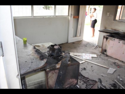 What is left after the residential security booth was set on fire