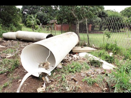 The stormwater drain next to Zululand Remedial School. After Mondays rain the pipes were dislodged and damaged and washed away