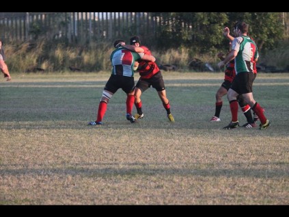Richards Bay 1 flyhalf JP Rossouw is hit hard