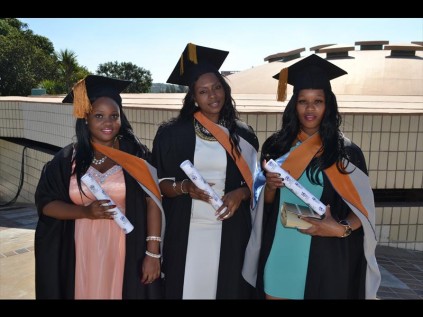 The three musketeers - Nonhle Madondo, Nobuhle Maphumulo and Nomfundo Nxumalo were ecstatic about graduating on Monday  PHOTO: Mthobisi Makhathini