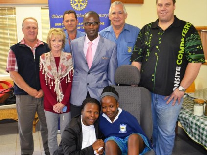 (back) Zululand Remedial Centre (ZRC) Principal Des Millin, Umfolozi Wood Creations Design and Fabrication owner Vincent Reed and District 9370 Empangeni Rotary Club member Eric Bernon; (centre) ZRC Occupational Therapist Cheryl Ledger, Richem Secondary School Principal Dr Sibusiso Mthethwa and Onsite Computers owner Conrad Meyer (front) Nkule and Princess Sithole PHOTO: DUSCHANKA HITZEROTH