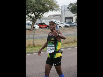 Thumbs-up for Siphiwe Luthuli who finished the Ultimate Human Race in 11.43.43 PHOTOS: Earl Baillache
