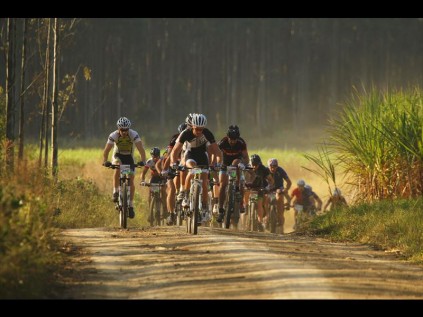 Bradley Stroberg leads the pack of 50km riders near the start PHOTOS: Larry Bentley