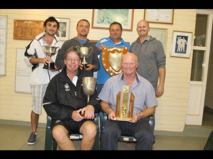 Trophy winners for the 2013/14 season are - (back) Brandon Foxcroft (Village), Hennie Swart (Village), Fuzzy van Aswegen (new President), Otto Rode (KwaMbonambi); (front) Anton Geringer (uThungulu Schools) and Guy Richardson (Felixton)