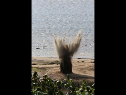 Going…going…gone! The second 4.5kg bomb is blown apart by members of the SAP Explosives Section PHOTO: Dave Savides