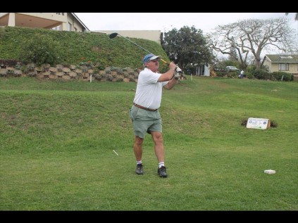 Pikkie van Zyl watches in anticipation after hitting the ball sweetly off the 10th tee-box
