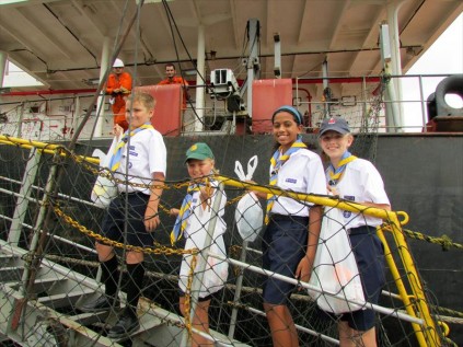 Robert Brighton, Kayleigh Brighton, Jenae Govender and Beth Laas take bags filled with wrapped mugs to sailors at the Port of Richards Bay PHOTO: Mia Moorcroft