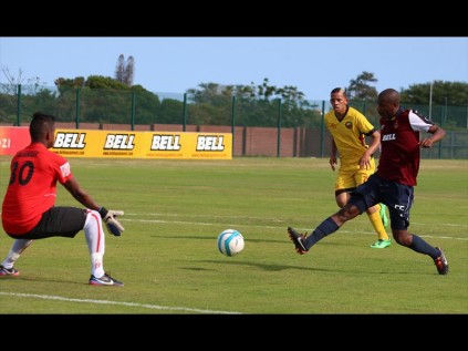 Goal time again for Ace Bhengu as he slips one past despairing Santos keeper Keenon Blignaut to open the scoring for Thanda PHOTO: Dave Savides