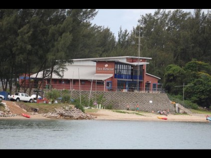 The Sea Rescue base close to Naval Island, where fireworks and flares lit up the sky at midnight on New Year's Eve