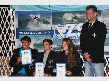 Junior prize winners Liam de Villiers, Keegan Smith and Michaela Smith show off their awards with ZSA Chairman, Anton Knoetze PHOTOS: JUDY DEARLING