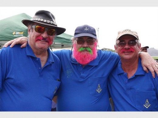 Len Oliver, Neville Butcher and Pikkie van Zyl made a colourful trio as they sprayed their facial hair in support of the CANSA fund-raising effort