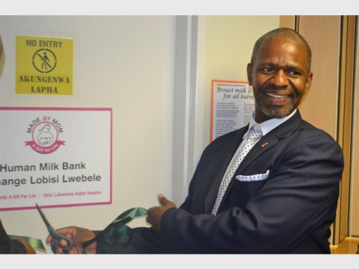 A beaming KZN Health MEC Dr Sibongiseni Dhlomo cuts the ribbon to the human milk bank unit during the launch of the provinces biggest unit at Lower Umfolozi War Memorial Hospital, Empangeni on Monday