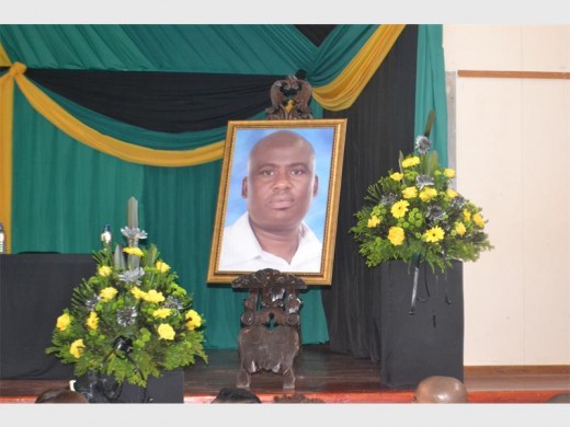 Photo of Thokozani Mkhwanazi, Nomyaca High School's deputy principal displayed at his funeral service, which took place at Empangeni Civic Centre on Saturday