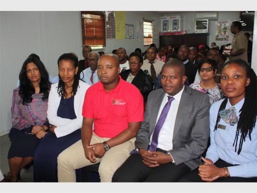 Speakers at the 16 Days of Activism for No Violence Against Women and Children were (front, from left) Nicky Reddy,  Mbali Mcambi,  George Ngcongo, Mbongiseni Ndwandwe and Portia Mngadi