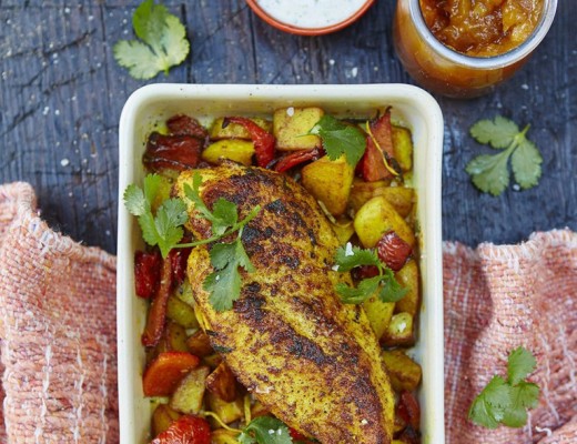 Roasted chicken breast with lemony Bombay potatoes