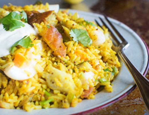 Indian-spiced fish with nutty rice