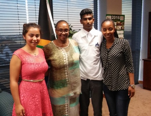 AIDe African Angels Network members Jesicca Ribeiro, Xander Paton and Anele Ngwenya with KZN First Lady, Cllr Thembeka Mchunu