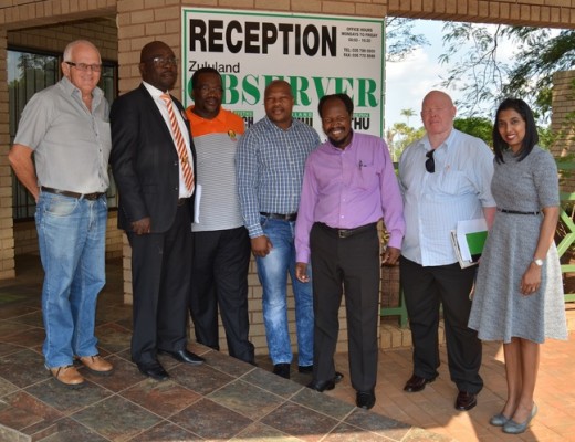 ZO Editor Dave Savides, NFP Media Officer Sabelo Mchunu, NFP uThungulu District Chairperson Khulekani Mthethwa, NFP Member of Parliament Njabulo Mlaba, Senior Journalist Wiseman Mthiyane, Publicity Manager Lucas Sabelo and ZO Deputy Editor Ronelle Ramsamy at the Zululand Observer offices in Empangeni on Tuesday Photos: Tameem Cajee and Amy Jenkins