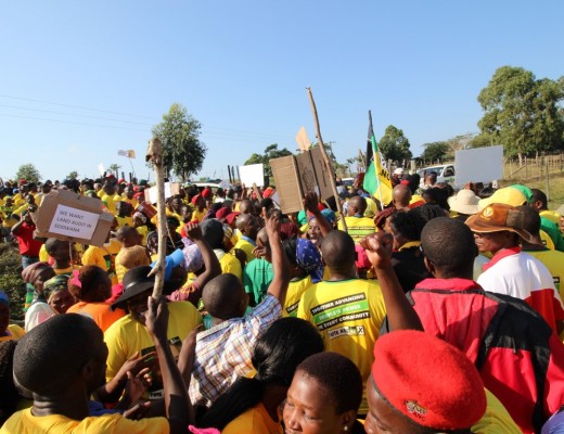 Protestors outside Andre Slade's gate on Wedensday. Photo - Kyle Cowan
