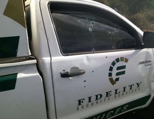 Shots penetrated the armored CIT vehicle through the drivers side door and smashed into bullet proof glass, showing the expert marksmanship of the shooters Photo - Ulundi SAPS