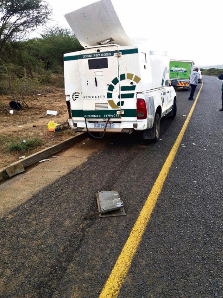 The suspects used explosives to blast open the roof of the CIT vehicle to gain access to the cash