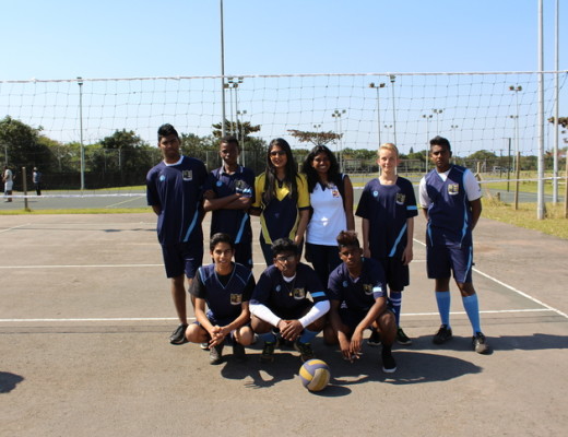 The Empangeni High School volleyball side - (back) Keenan Naicker, Ndlalo Sikhakane, Miss Barbot (coach), Leegan Govender (manager), Travis Reed, Jerome Naicker; (front) Japhet Pillay, Reece Raman and Rackal Balaam