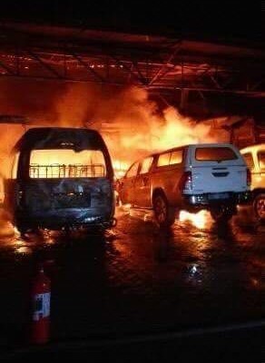 Images of the burning vehicles circulated on social media