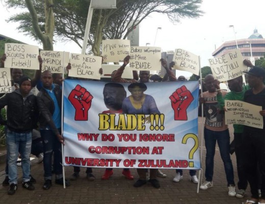 Unizulu students staged a protest outside the Durban ICC where Minister Blade Nzimande spoke during the World Trade Union Congress in October