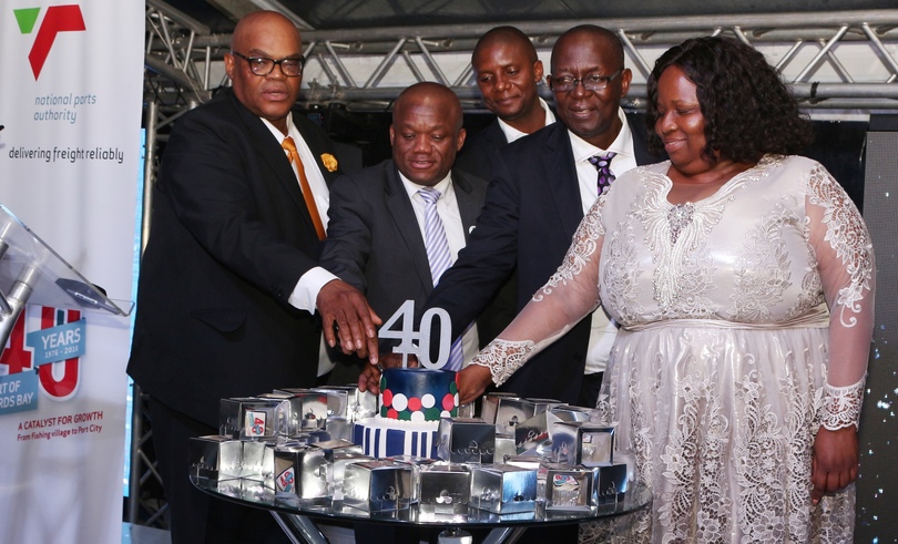 Cutting the cake to celebrate 40 years since the establishment of the flourishing Port of Richards Bay are (from left) Port Manager - Preston Khomo, MEC for Economic Development, Tourism & Environmental Affairs - Sihle Zikalala, Corporate Affairs Officer - Nkululeko Molefe, Acting TNPA CEO - Hamilton Nxumalo and King Cetshwayo District Mayor - Nonhle Mkhulisi