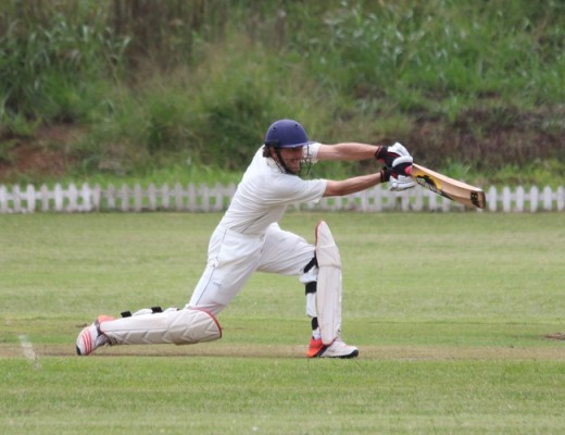 A strong drive through the covers, one of nine fours in Simon Savides’ innings of 105