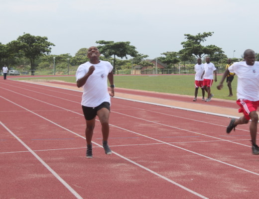 Christ Madlala of Ulundi and Mthokozisi Nxele of uPhongolo participating in the 200-metre sprint in which Ulundi won the race