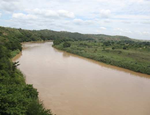 The Mfolozi River flows strongly outside Mtubatuba on Tuesday afternoon